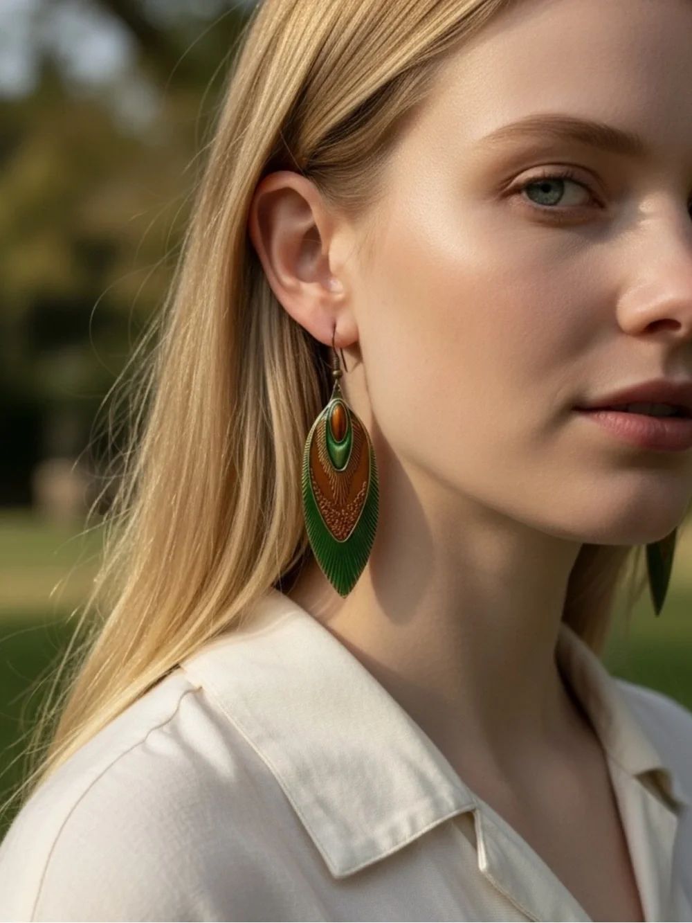 Handcrafted Green and Brown Layered Teardrop Earrings